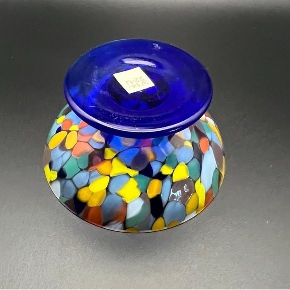 Opus Crystal Czech Republic Confetti designed small bowl with a cobalt stand - Picture 5 of 8